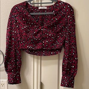 Maroon Cheetah Long Sleeve Crop Top